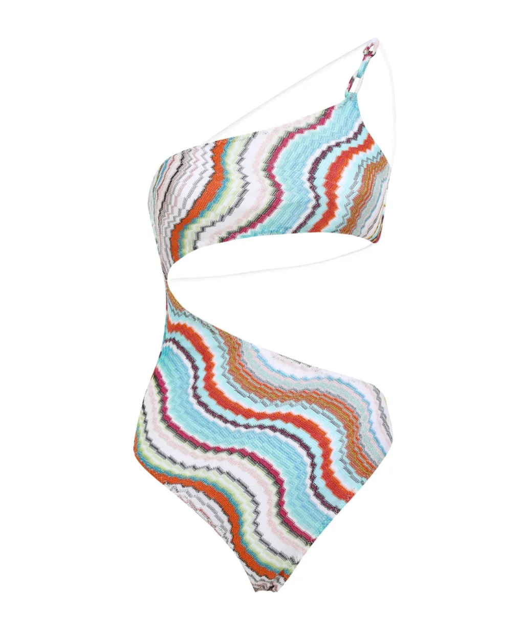 Zigzag Woven Cut-Out Detailed Swimsuit