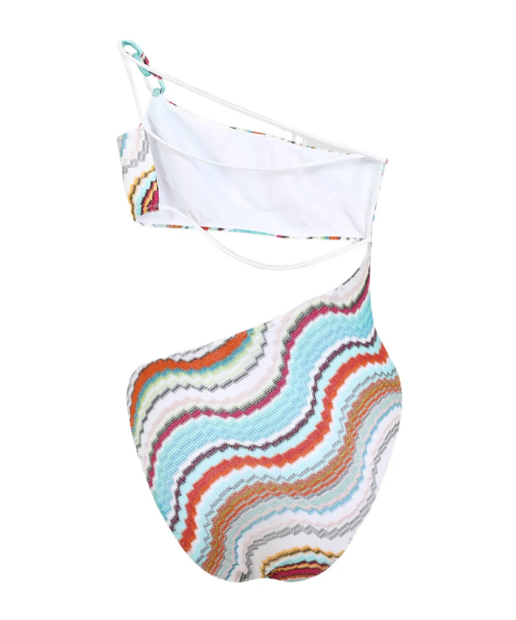 Zigzag Woven Cut-Out Detailed Swimsuit
