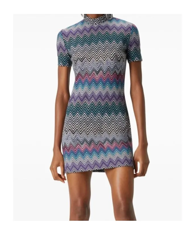 Zigzag Mock Neck Mini Dress