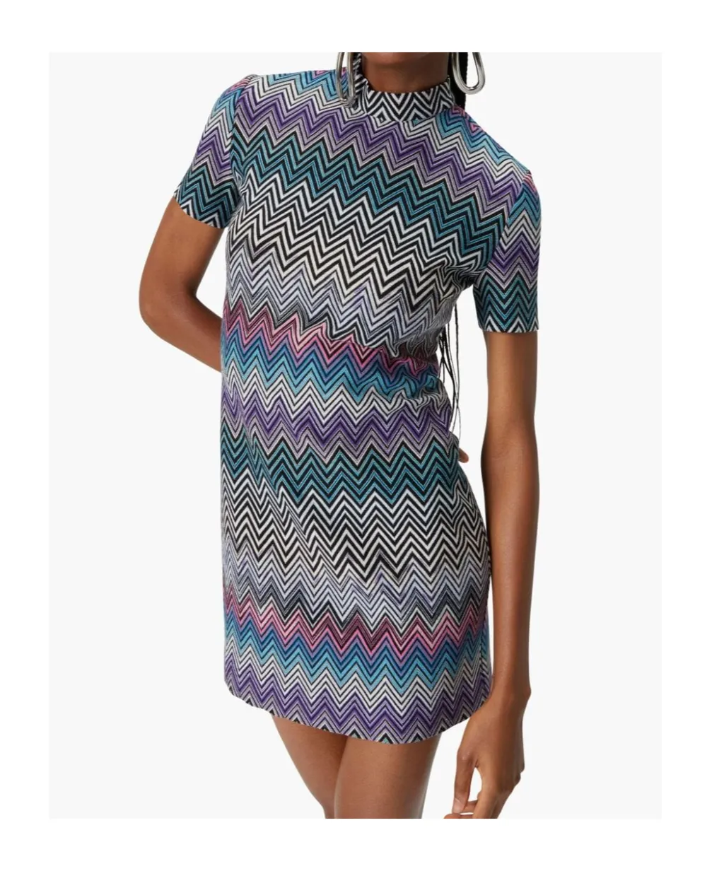 Zigzag Mock Neck Mini Dress