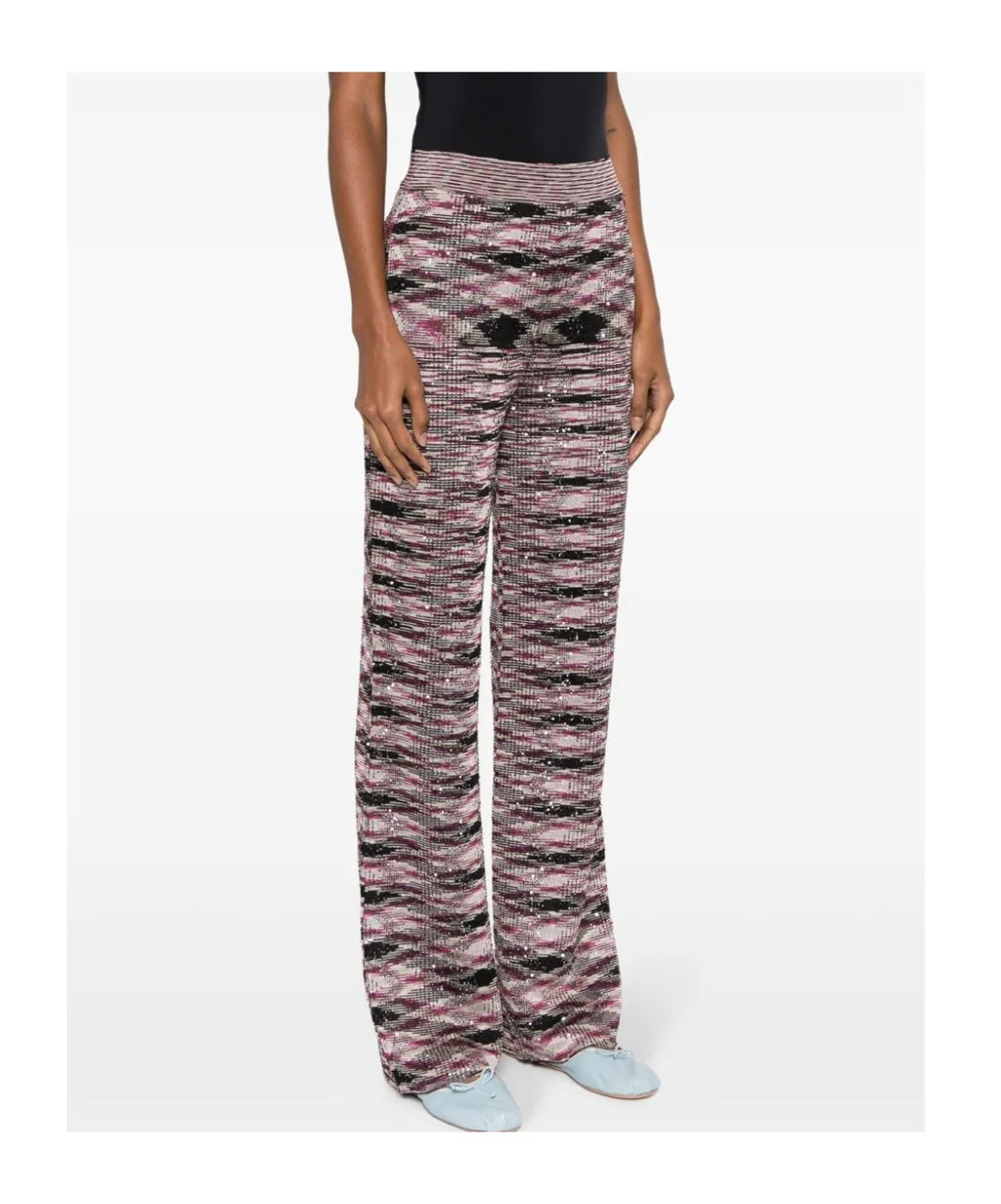 Patterned Intarsia-Knit Flared Trousers