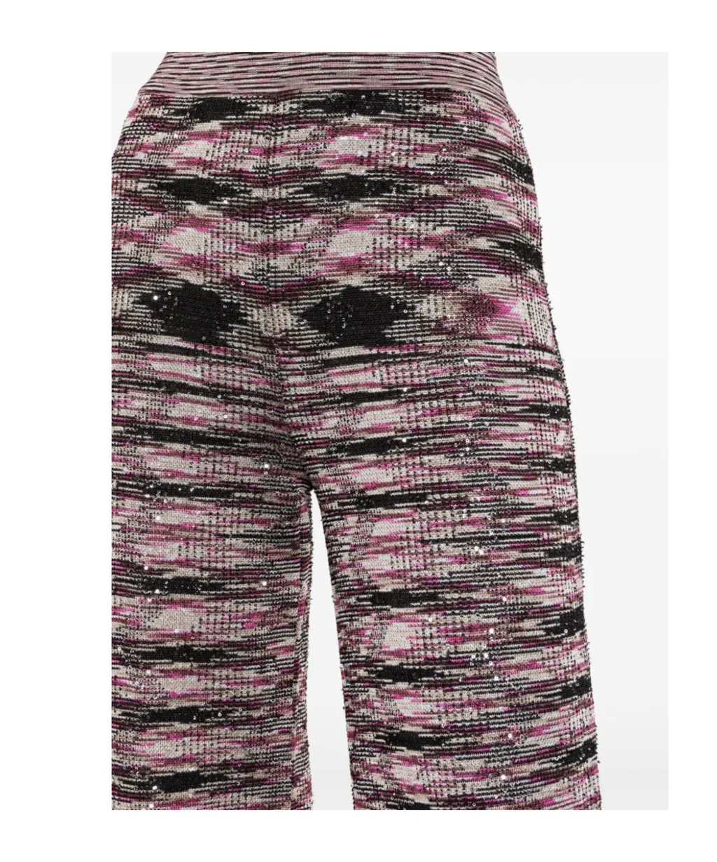 Patterned Intarsia-Knit Flared Trousers