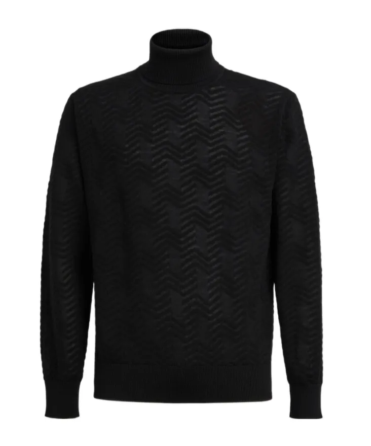 Tone-On-Tone Chevron Turtleneck Pullover