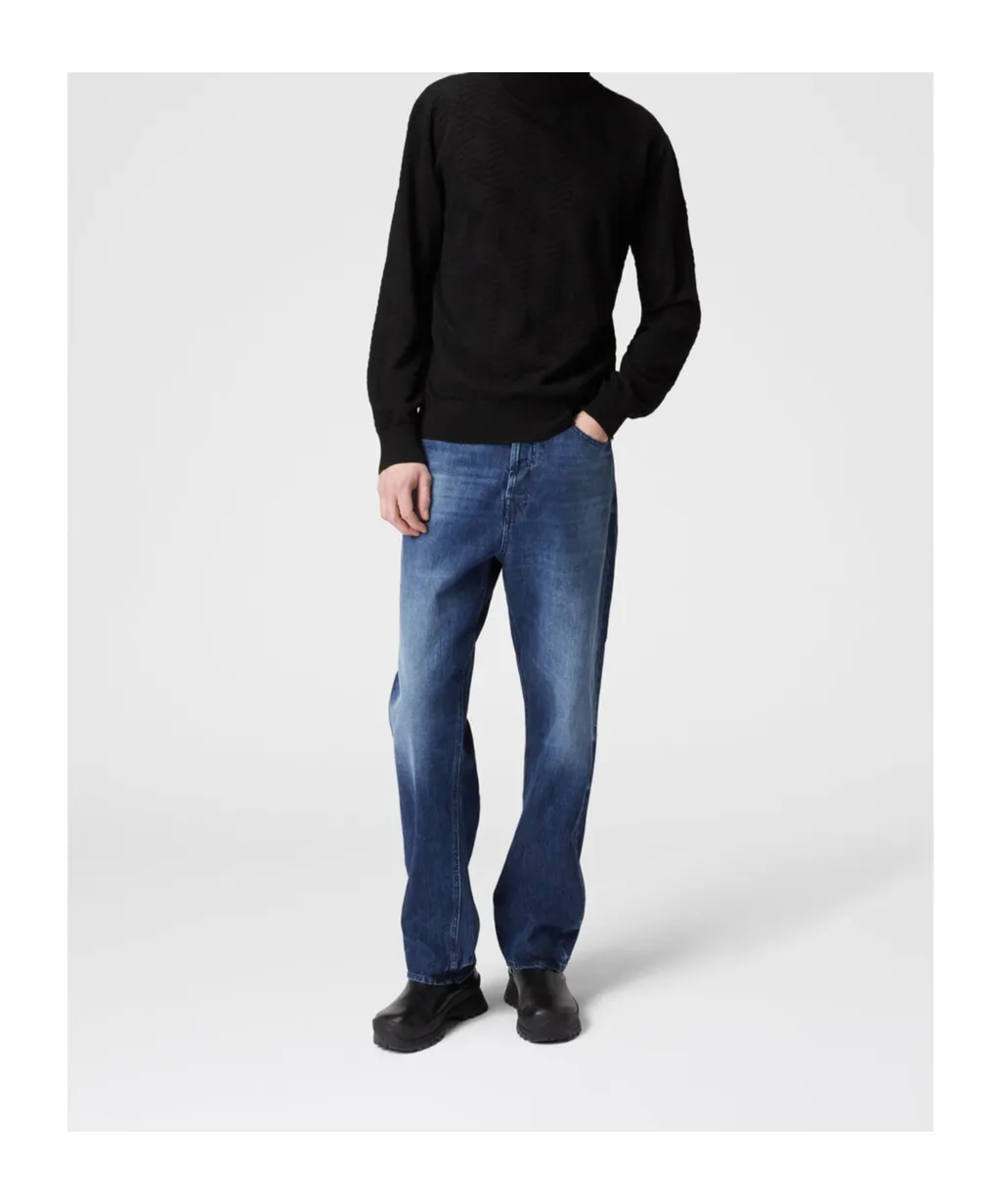 Tone-On-Tone Chevron Turtleneck Pullover