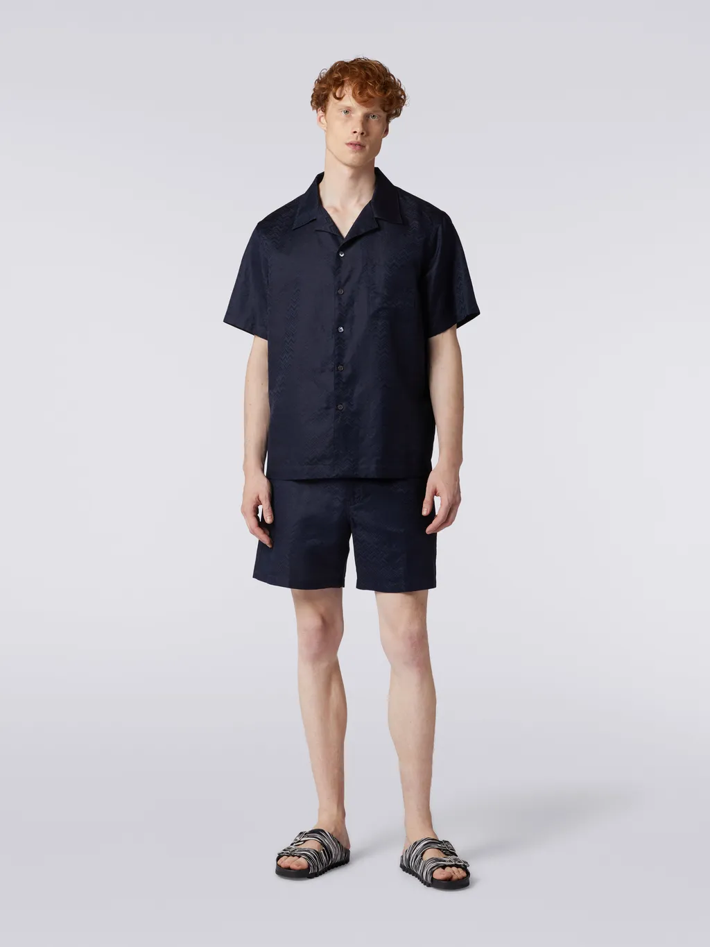 Chevron-Jacquard Short-Sleeve Shirt