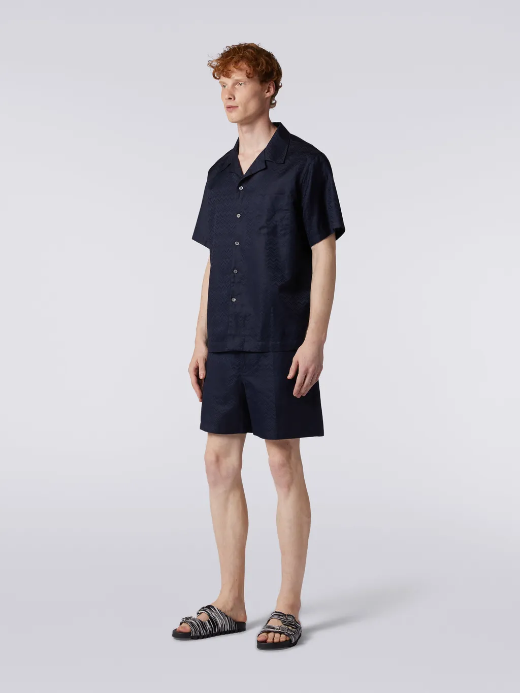 Chevron-Jacquard Short-Sleeve Shirt