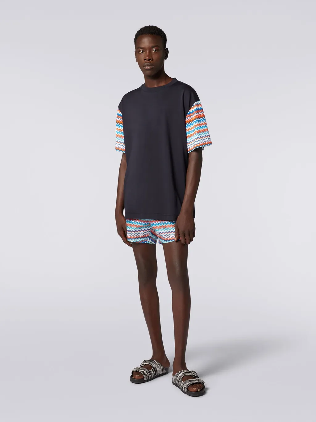 Zigzag-Sleeves Cotton T-Shirt