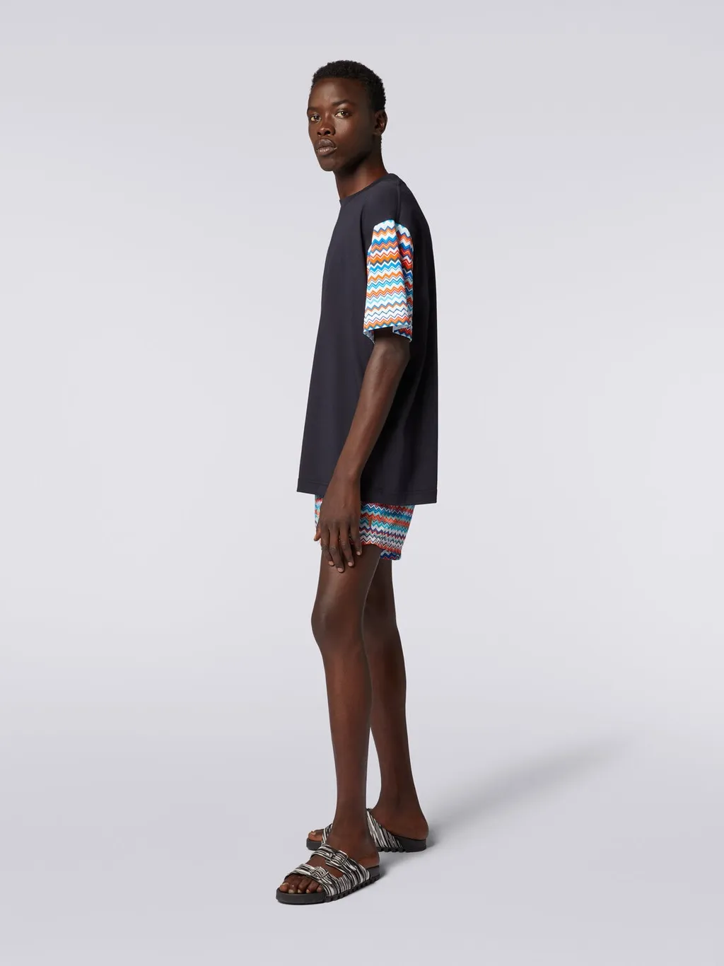 Zigzag-Sleeves Cotton T-Shirt