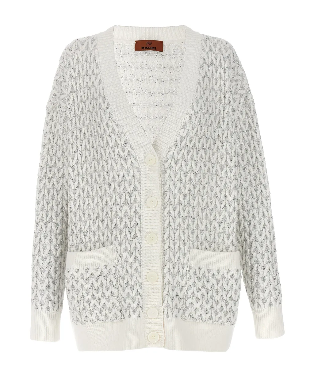 Sequin-Embellished Oversized Cardigan