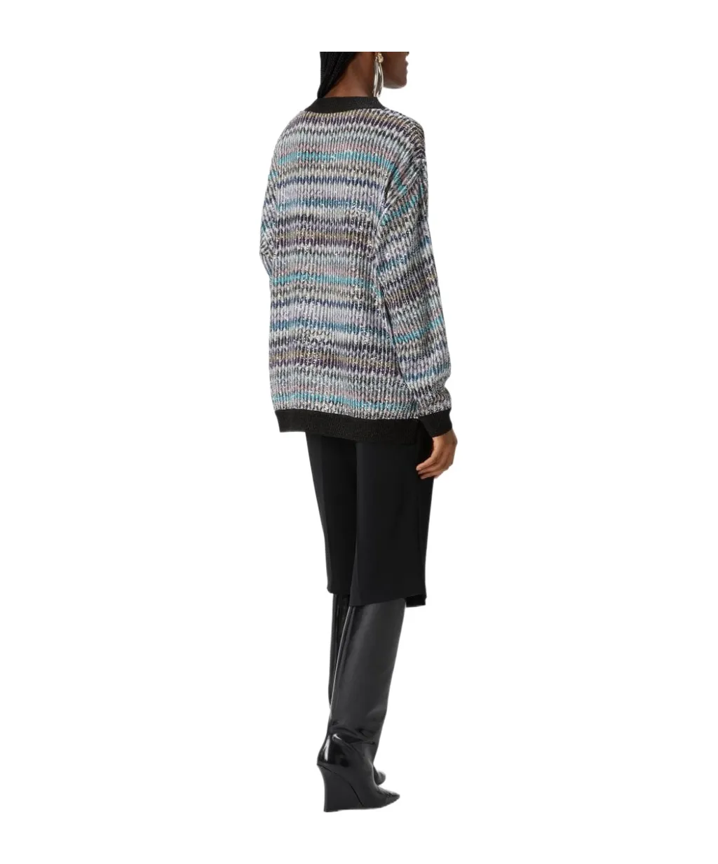 Sequin Embellished Oversized V-Neck Jumper