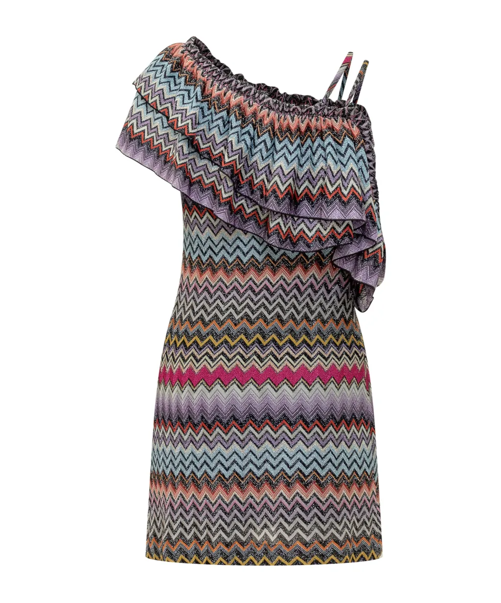 Zigzag Patterned One Sleeved Dress