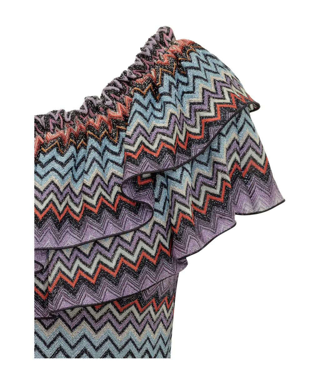 Zigzag Patterned One Sleeved Dress