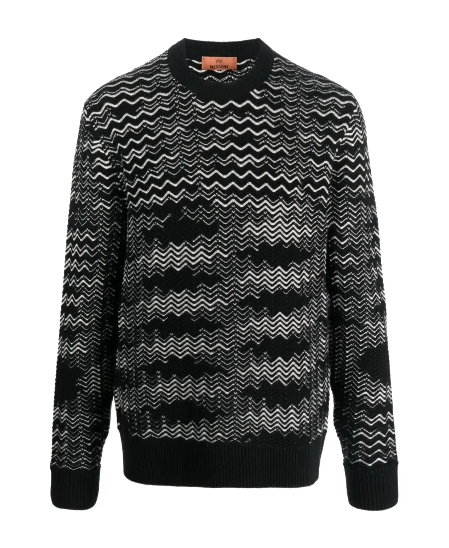 Zigzag-Pattern Crewneck Knitted Jumper