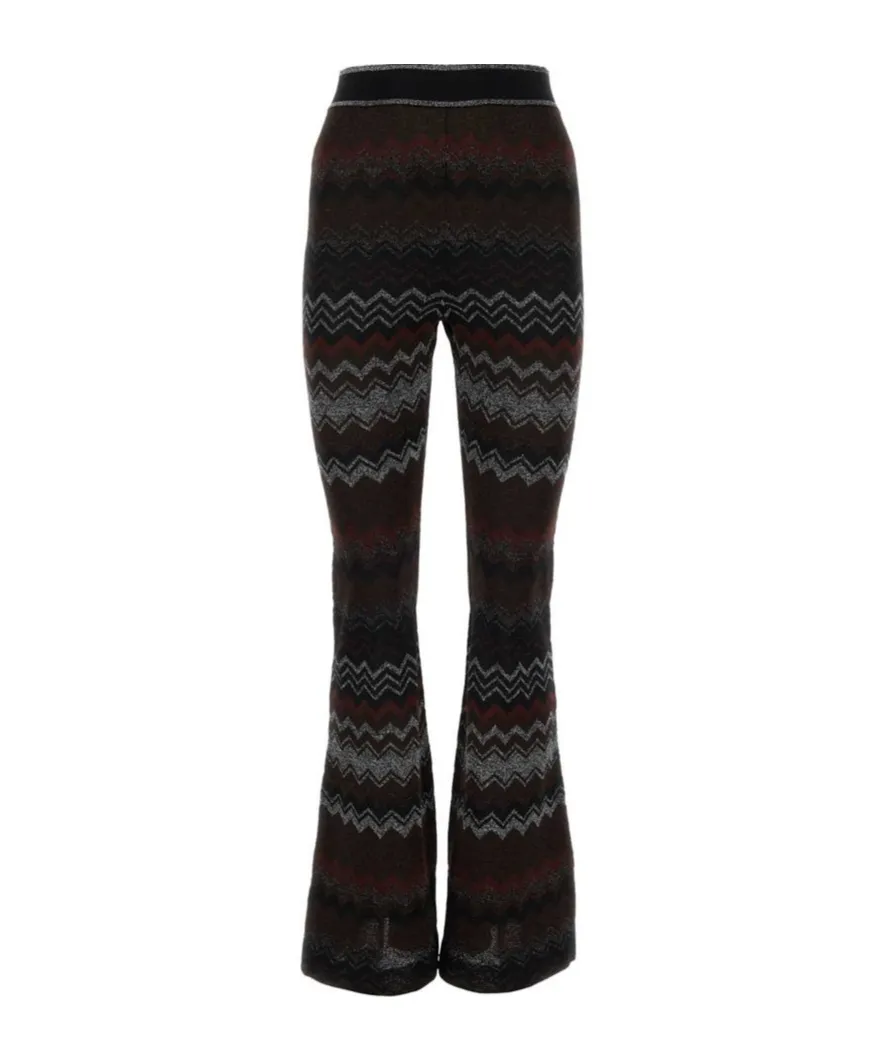Zigzag-Woven High-Waisted Flared Trousers