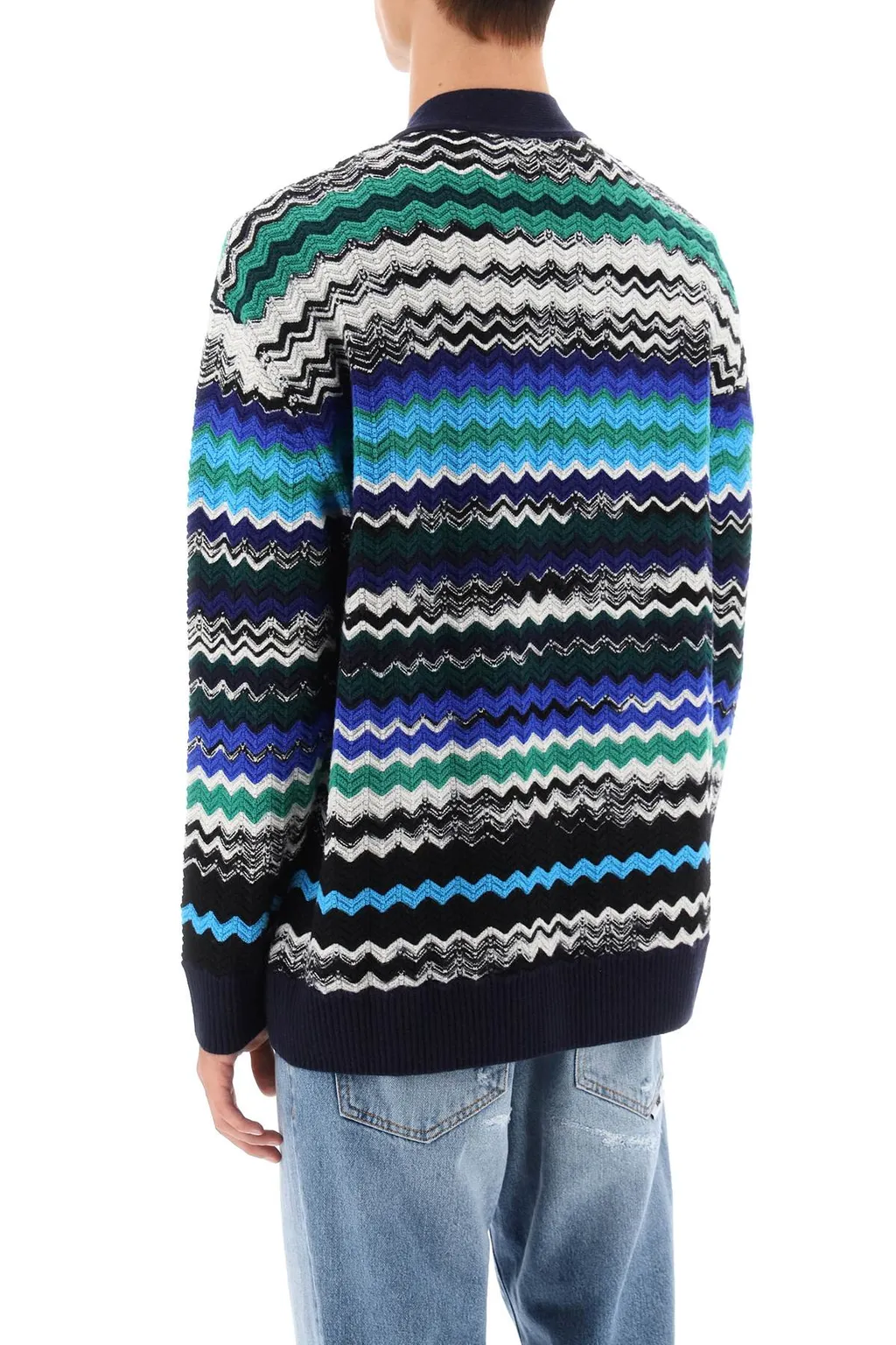 Zig-Zag Knitted Button-Up Cardigan