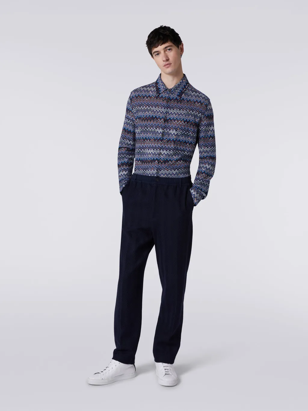 Chevron-Knit Straight-Leg Trousers
