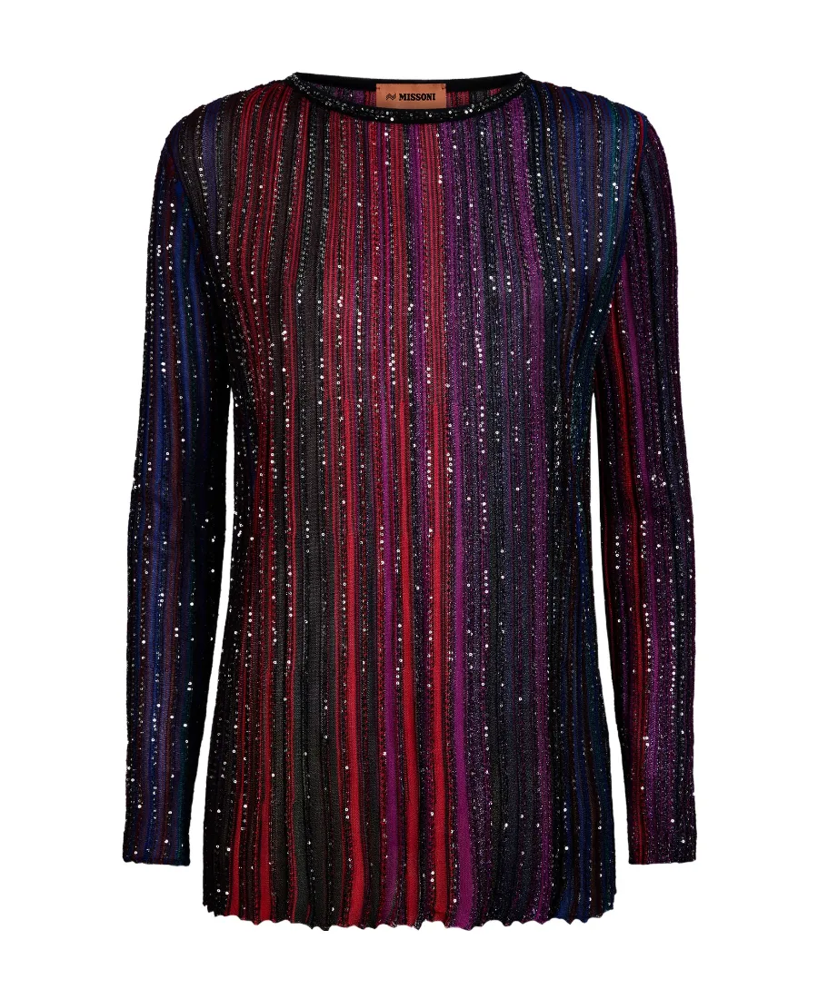 Sequinned Striped Knitted Jumper