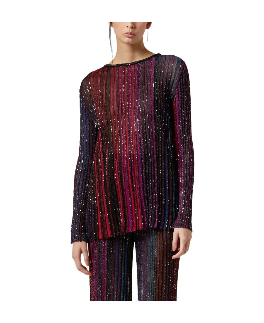 Sequinned Striped Knitted Jumper
