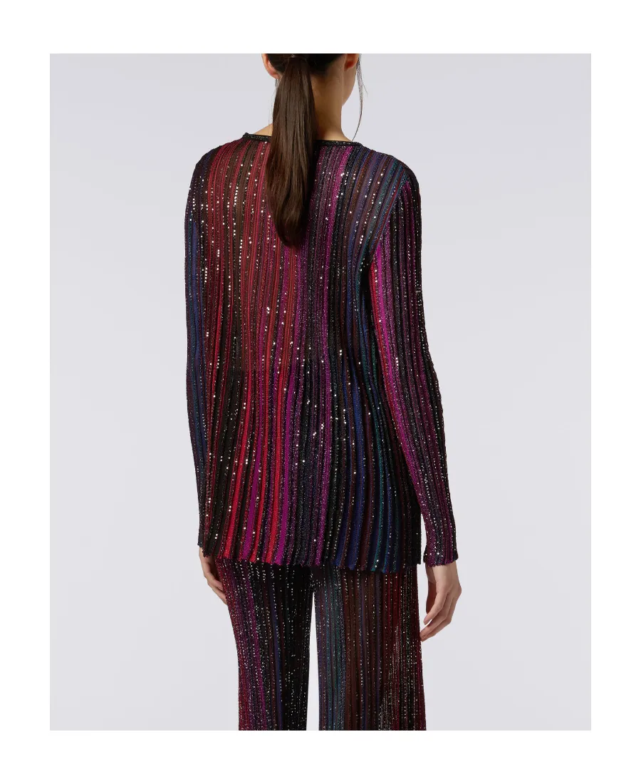 Sequinned Striped Knitted Jumper