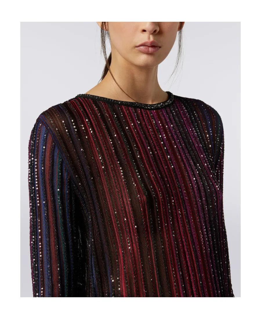 Sequinned Striped Knitted Jumper
