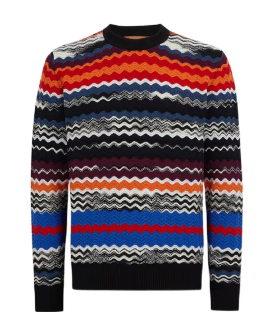 Zigzag-Woven Crewneck Knitted Jumper