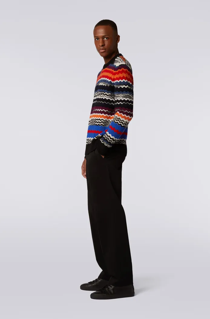 Zigzag-Woven Crewneck Knitted Jumper