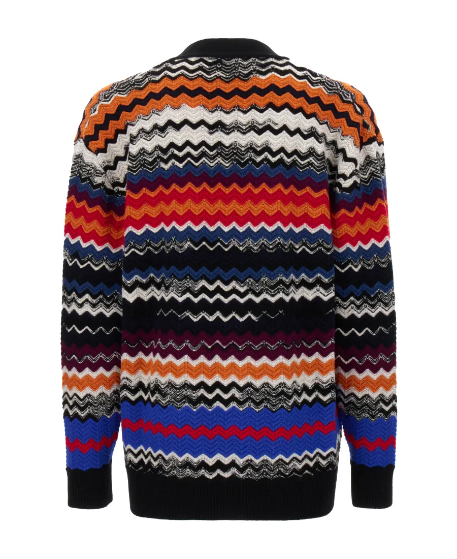 Zig-Zag Knitted Button-Up Cardigan