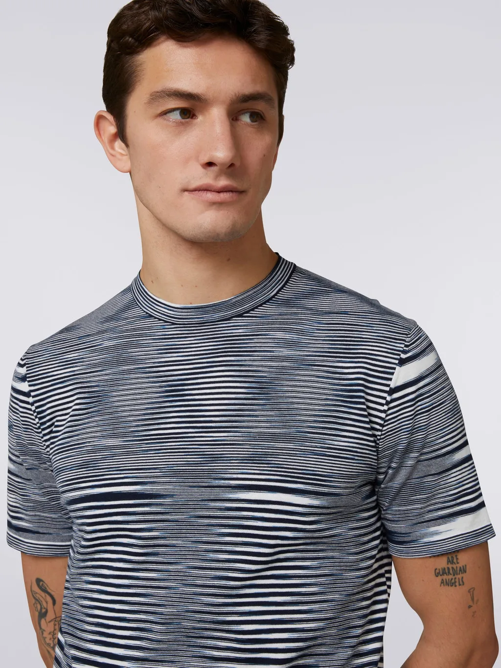 Stripe-Printed Short-Sleeved Crewneck T-Shirt