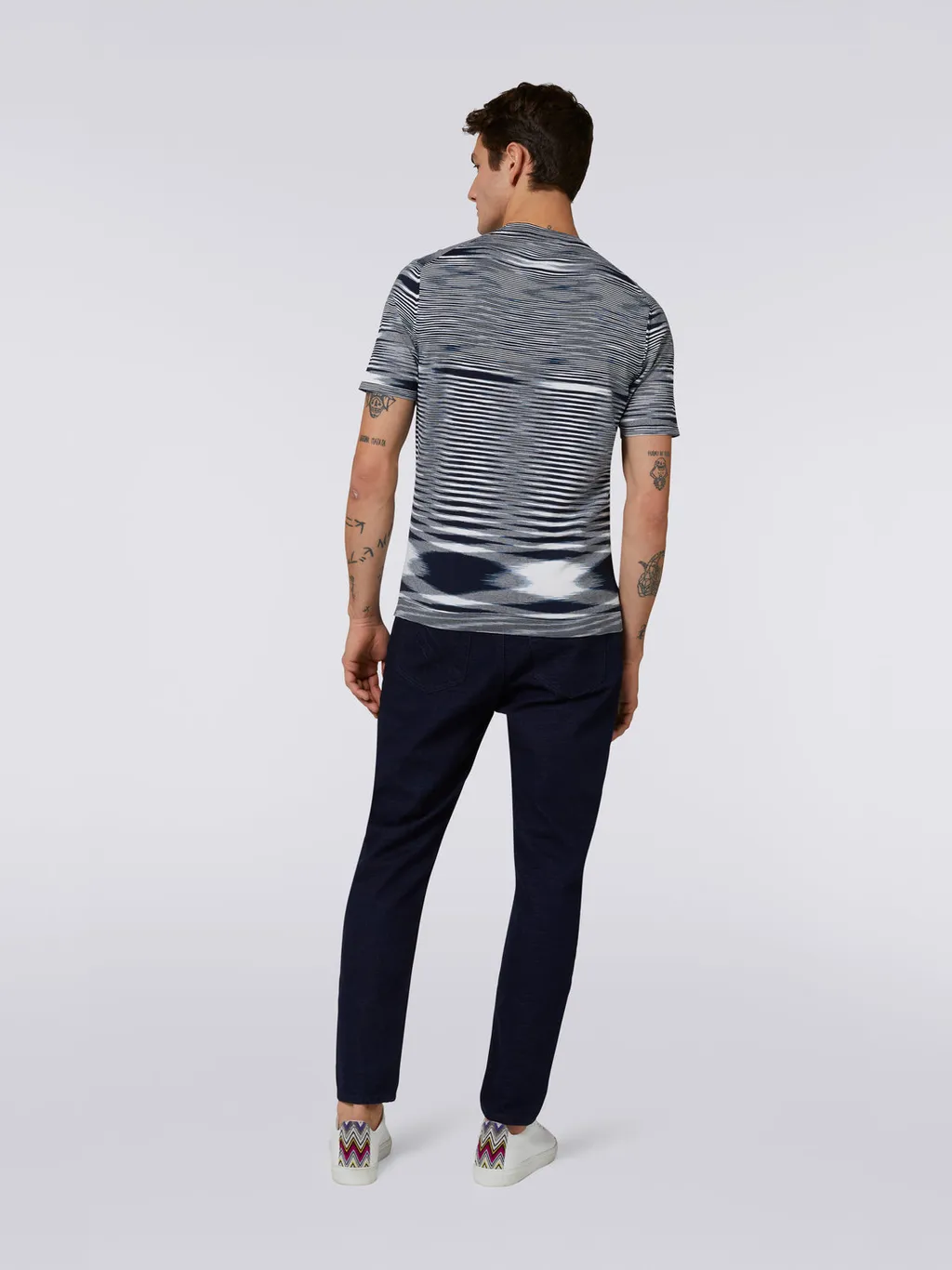 Stripe-Printed Short-Sleeved Crewneck T-Shirt