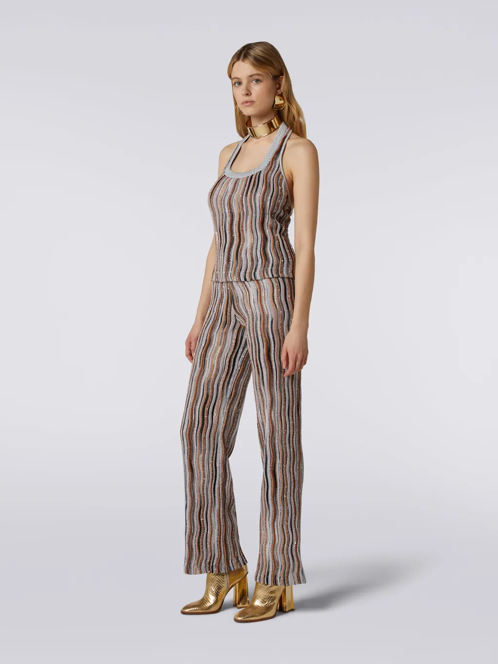 Zigzag Sequined Flared Trousers