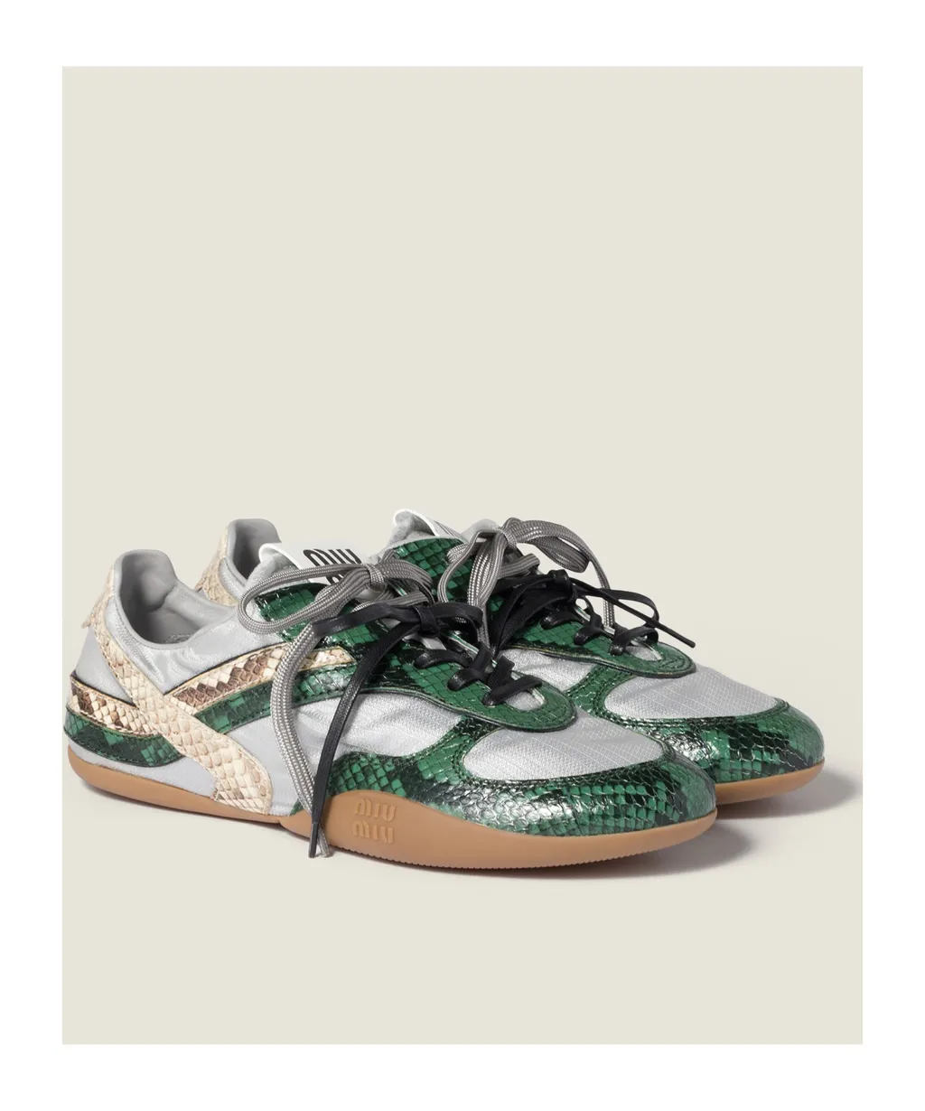 Gymnasium Technical Fabric And Python-Print Ayers Leather Sneakers