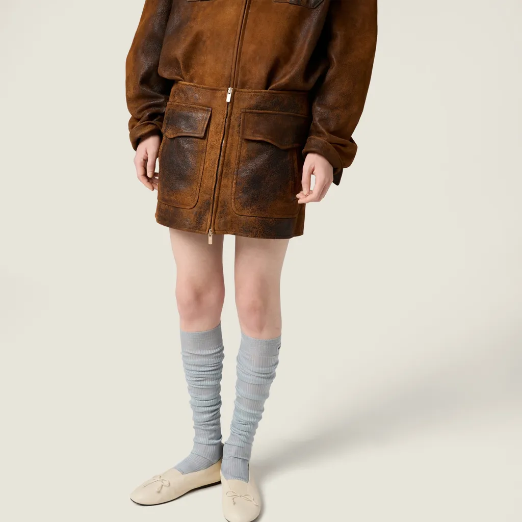 Waxed Suede Leather Mini-Skirt