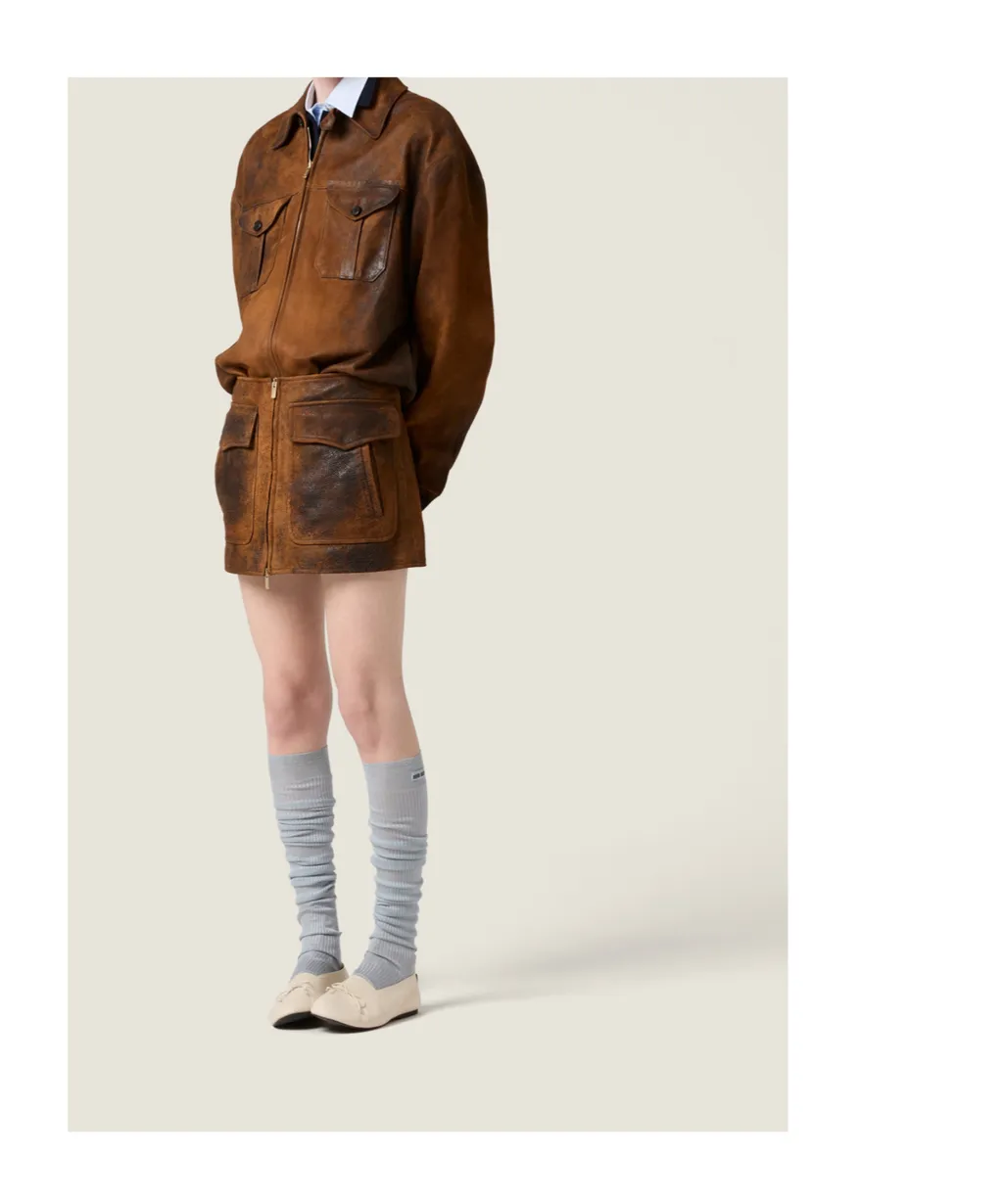 Waxed Suede Leather Mini-Skirt