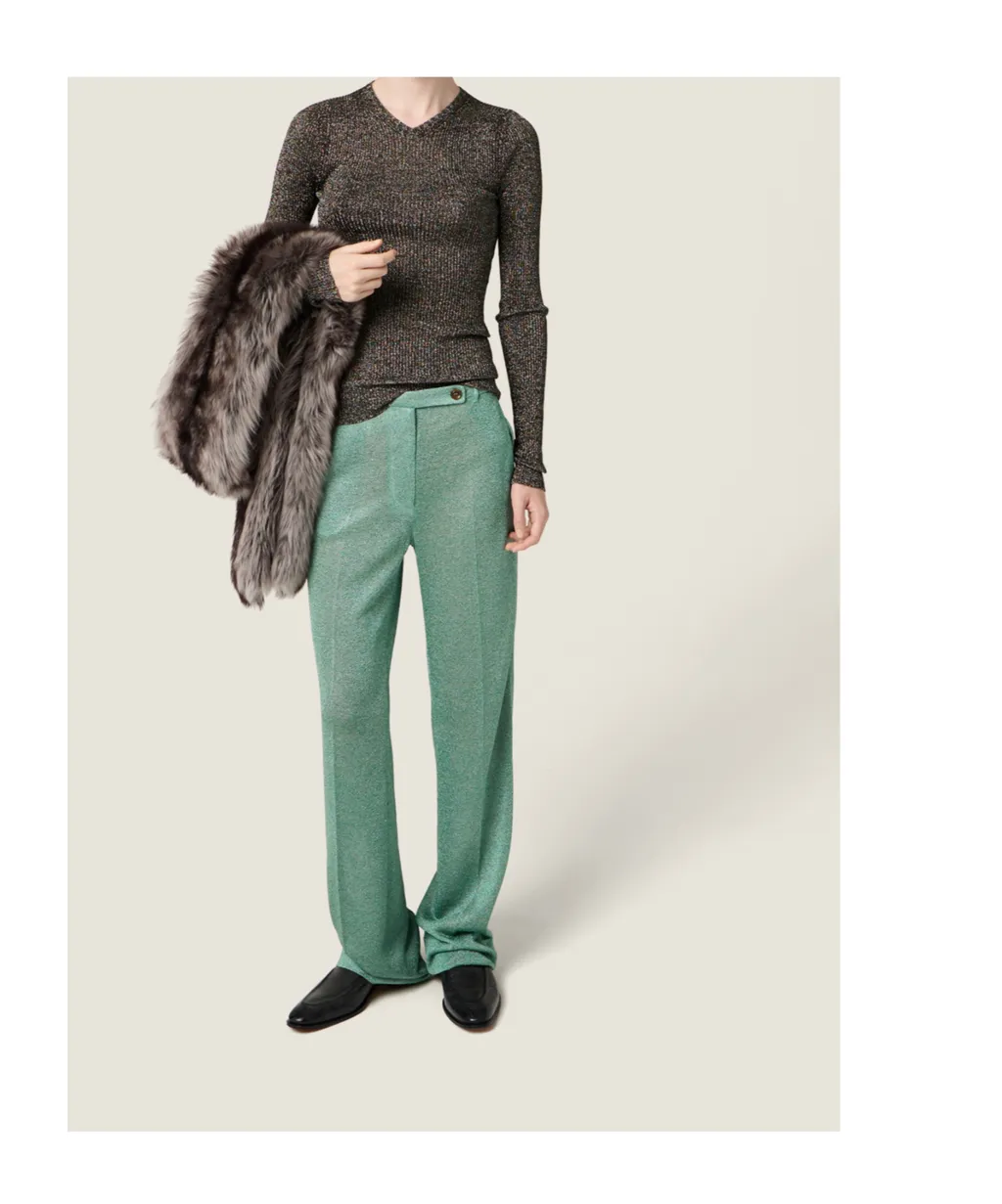 Straight-Leg Lurex Pants