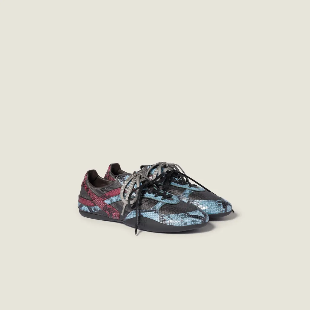 Gymnasium Technical Fabric And Python-Print Ayers Leather Sneakers