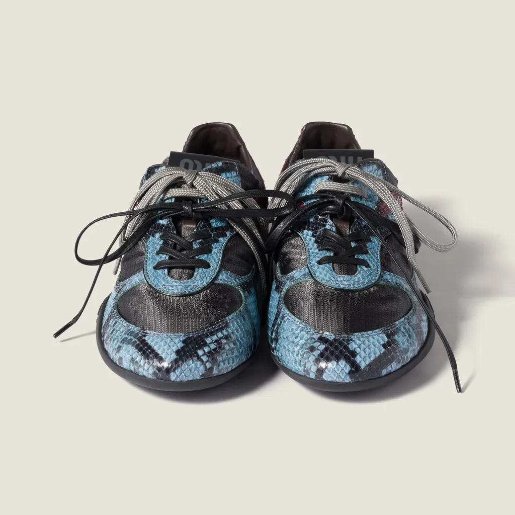 Gymnasium Technical Fabric And Python-Print Ayers Leather Sneakers