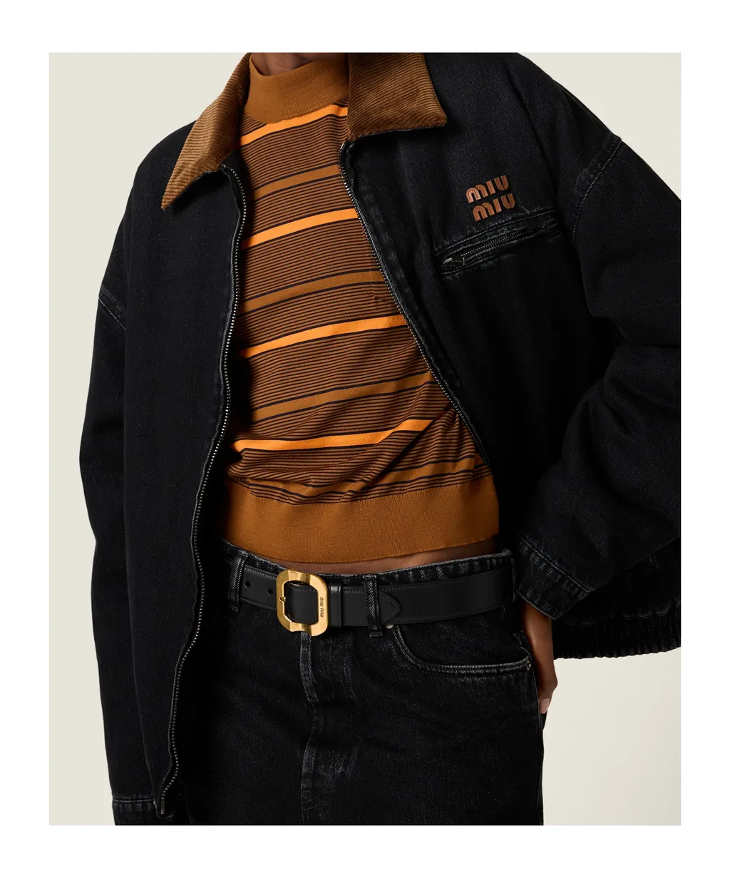 Logo-Patch Zipped Denim Padded Jacket