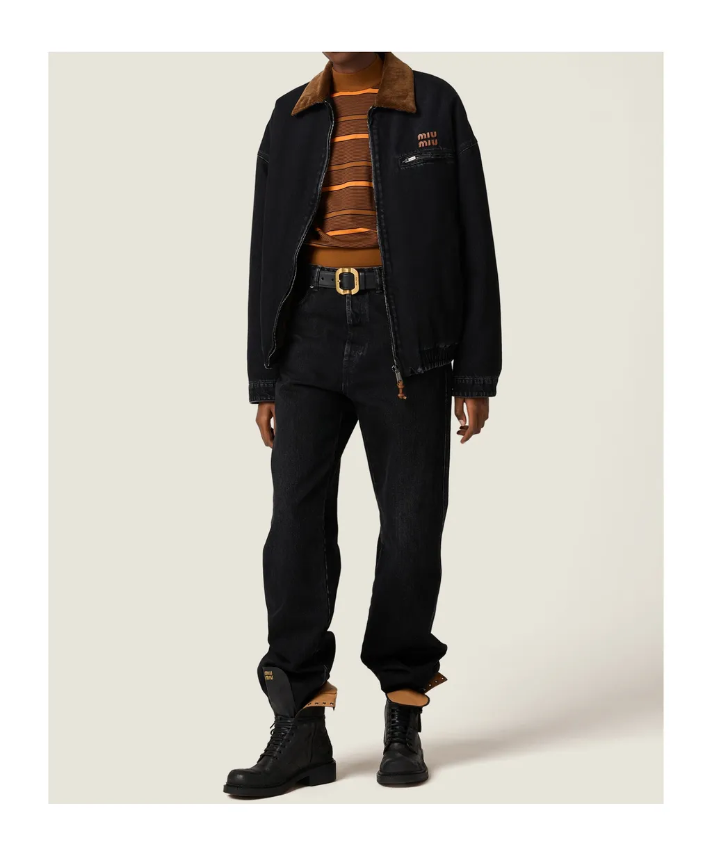 Logo-Patch Zipped Denim Padded Jacket