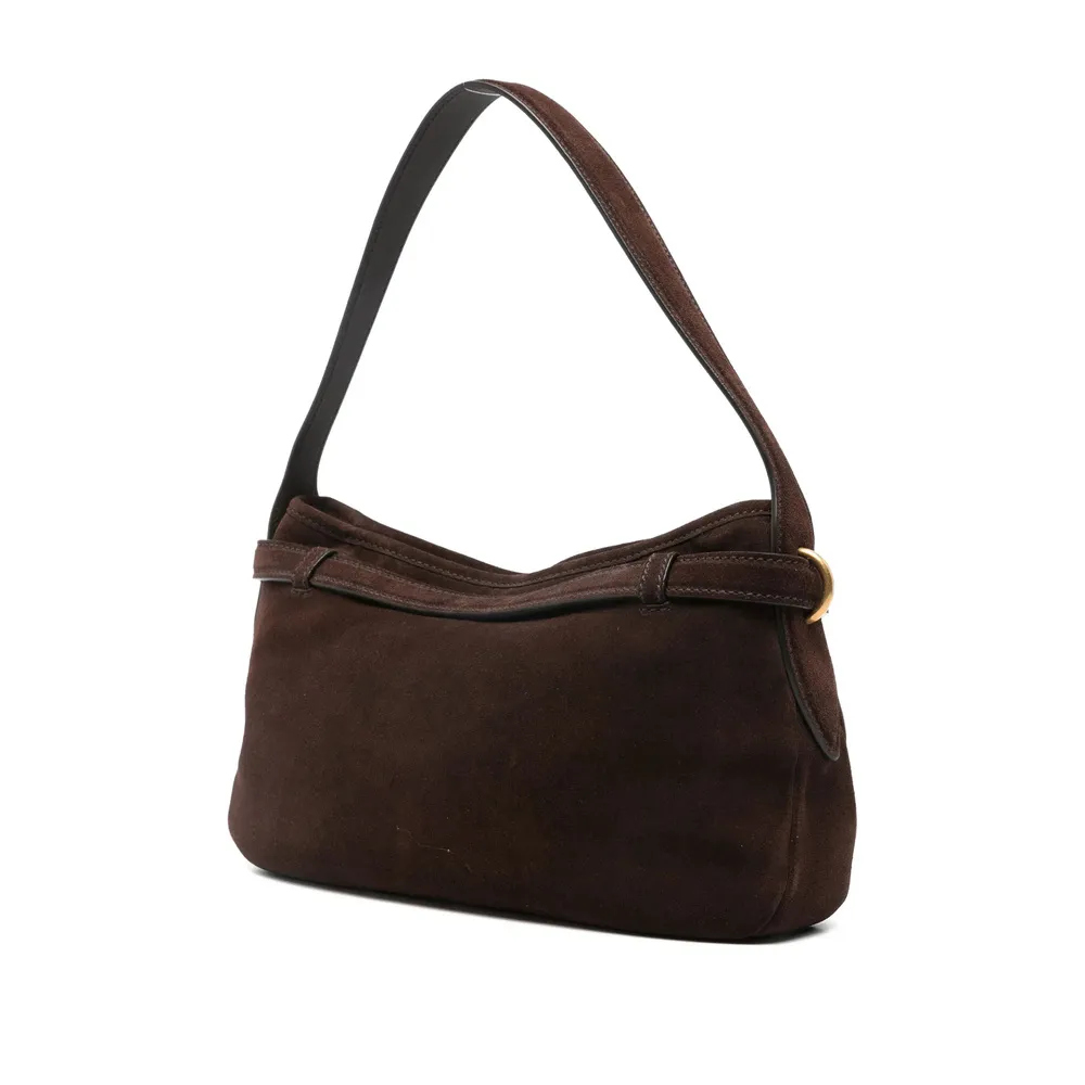 Hook-Fastening Suede Shoulder Bag