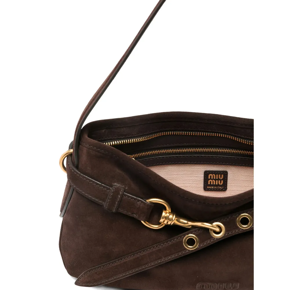 Hook-Fastening Suede Shoulder Bag