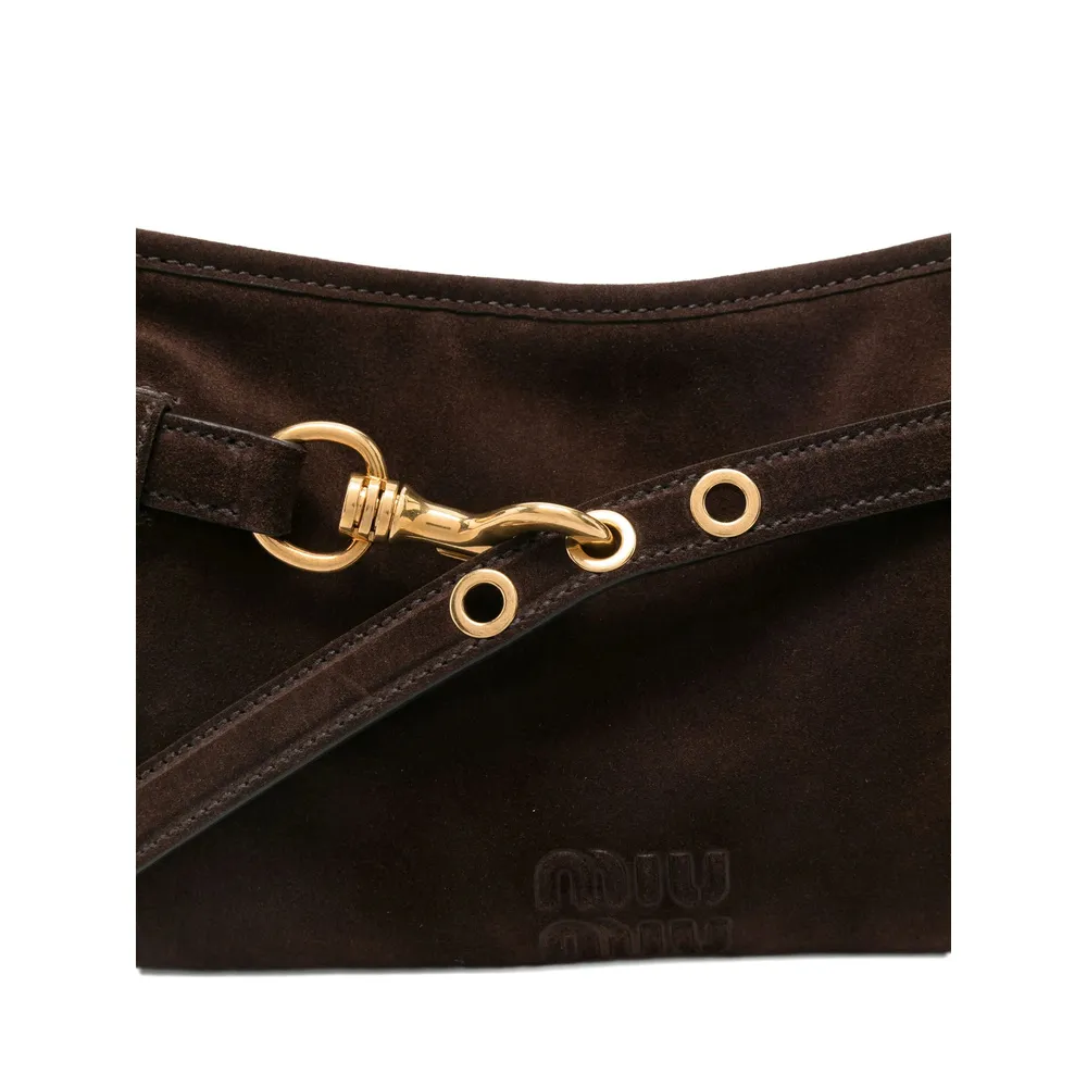 Hook-Fastening Suede Shoulder Bag