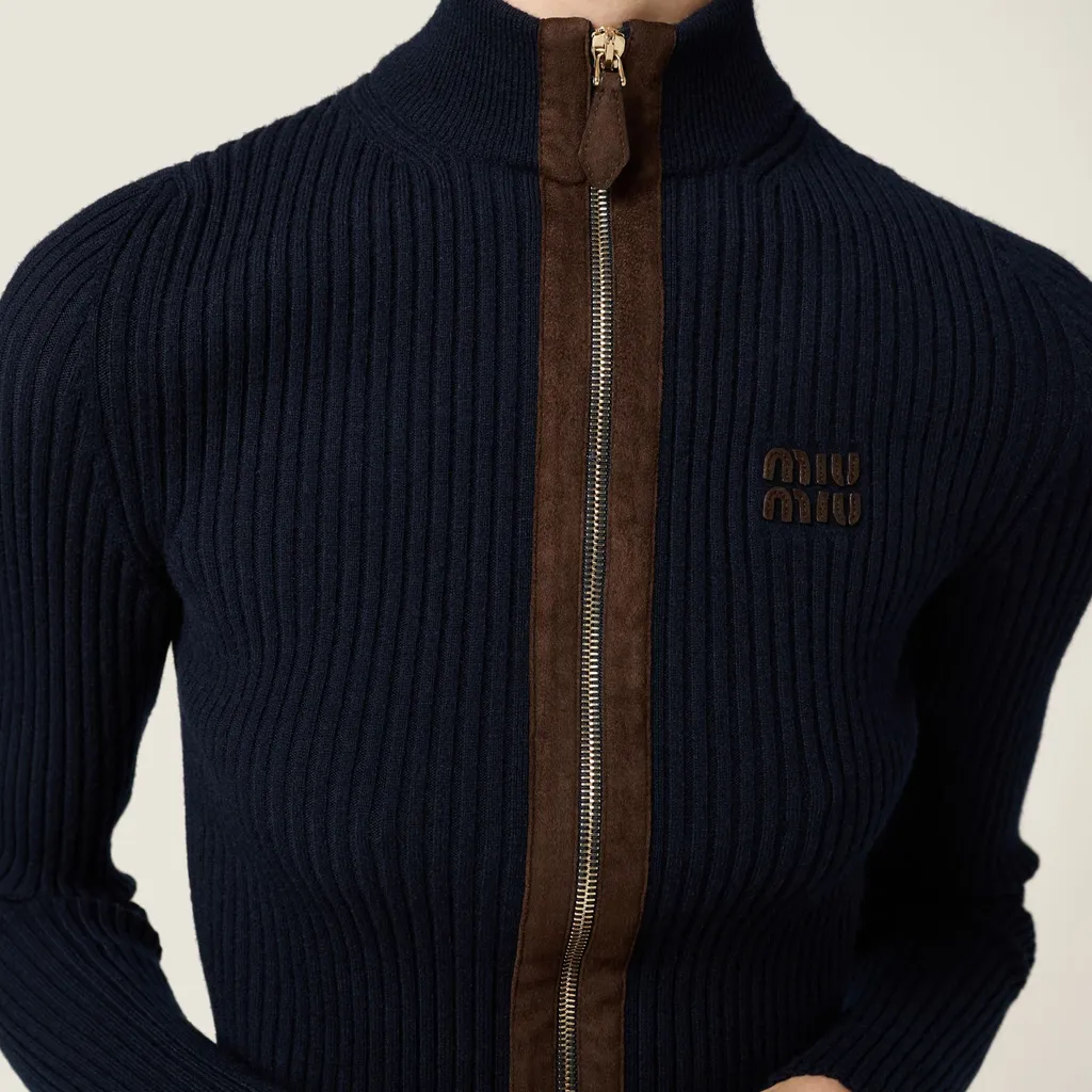 Cashmere And Leather Zipper Cardigan