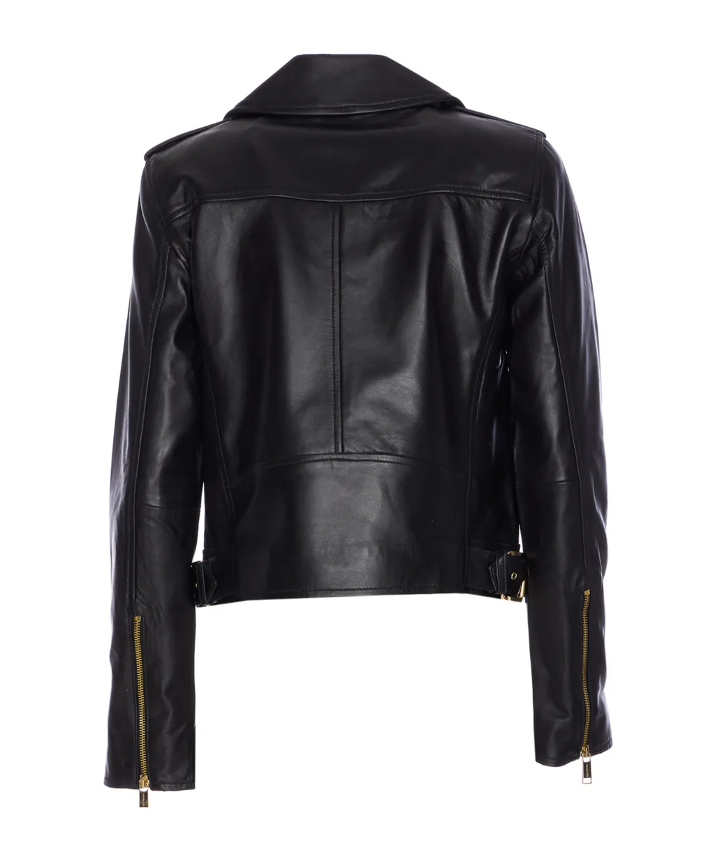 Leather Zip-Detail Moto Jacket