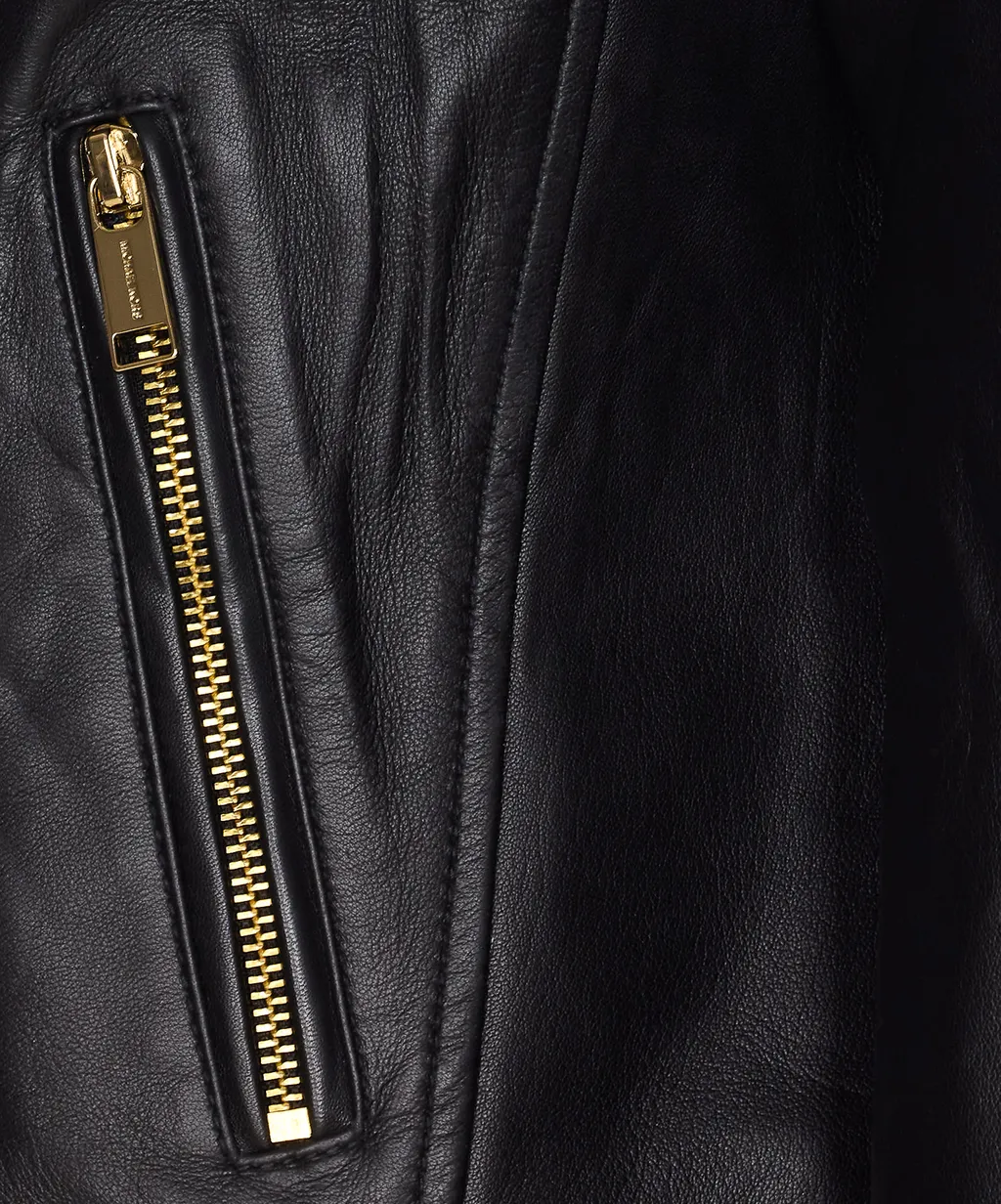 Leather Zip-Detail Moto Jacket