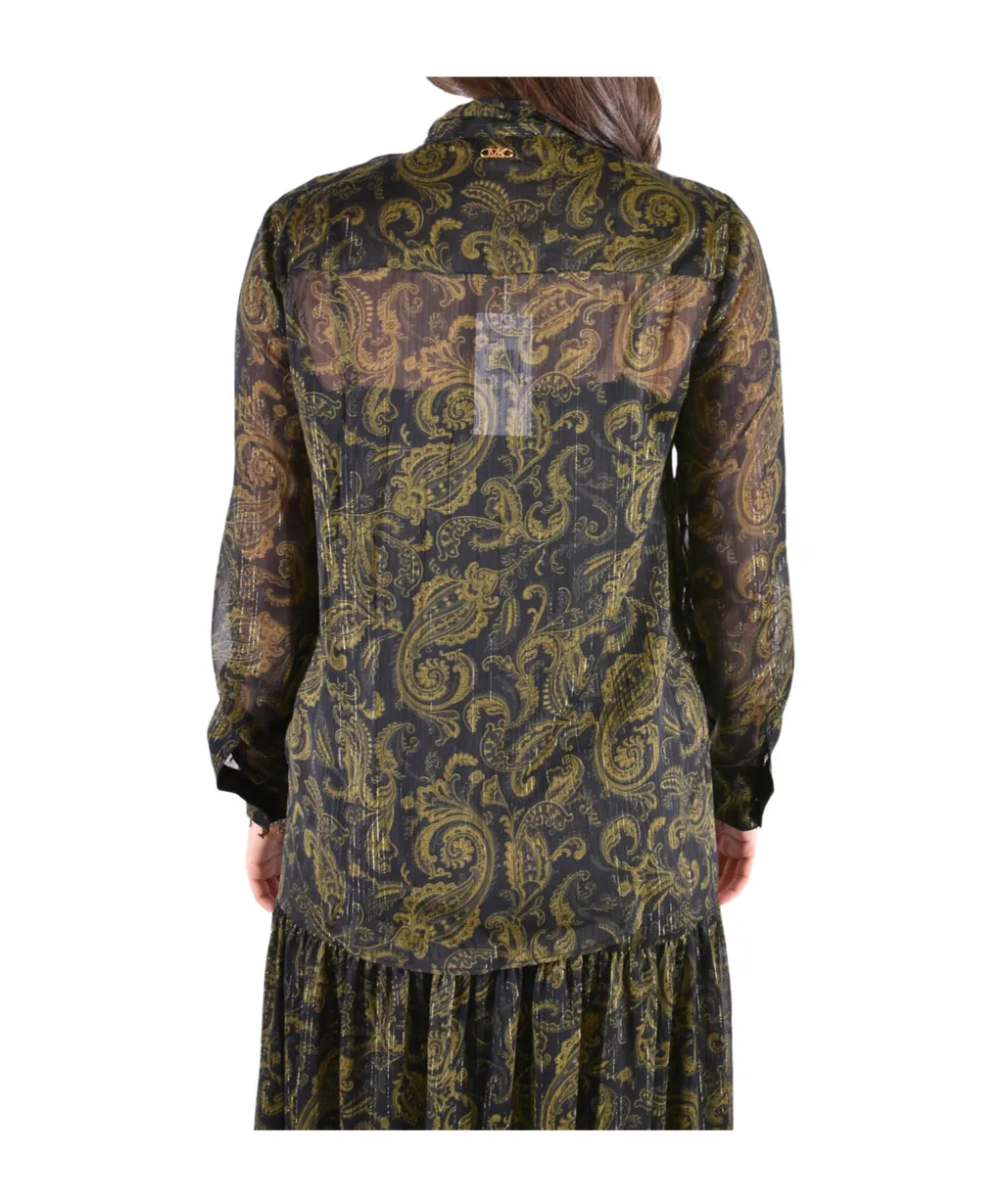 Metallic Paisley Print Tie-Front Georgette Blouse