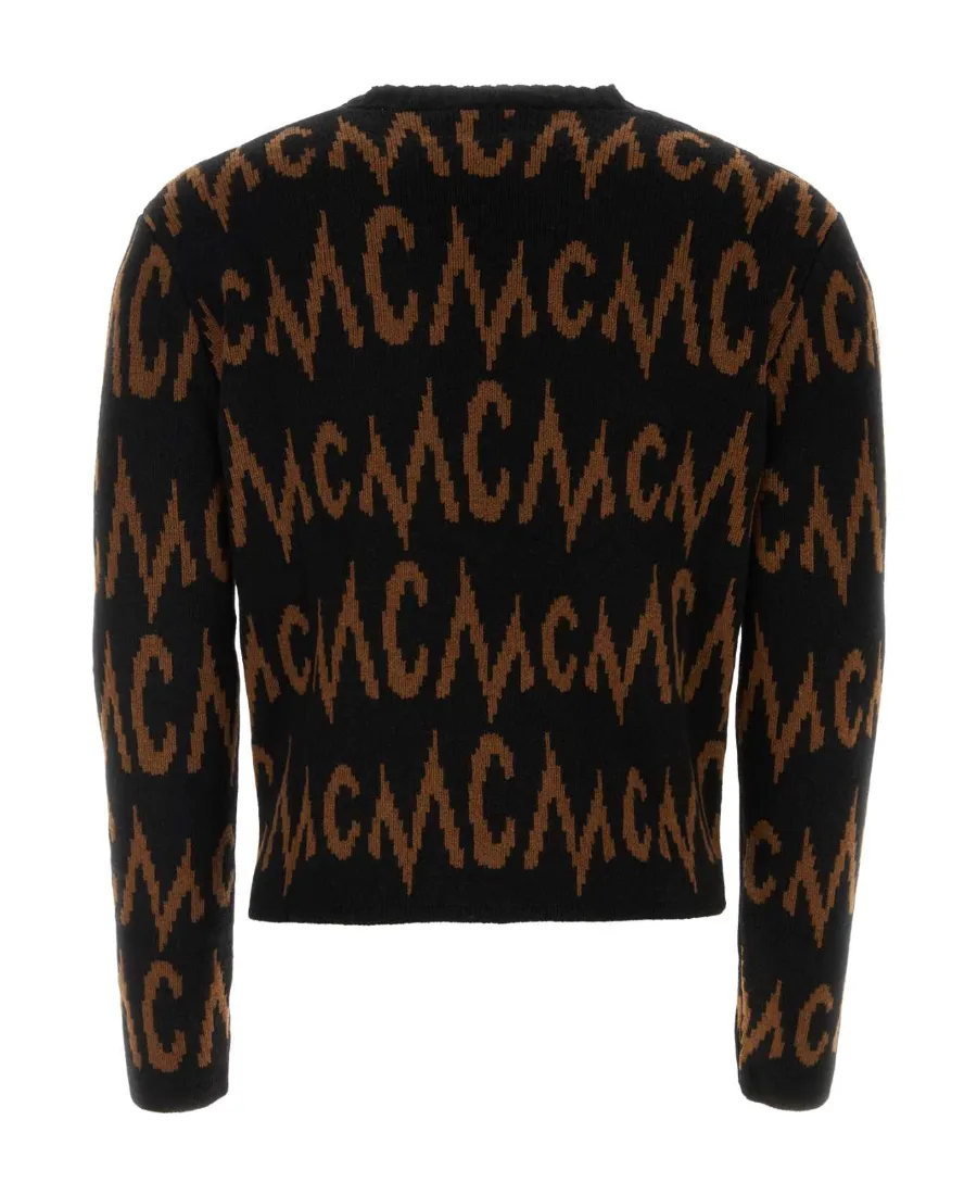 Monogrammed Intarsia Button-Up Cardigan