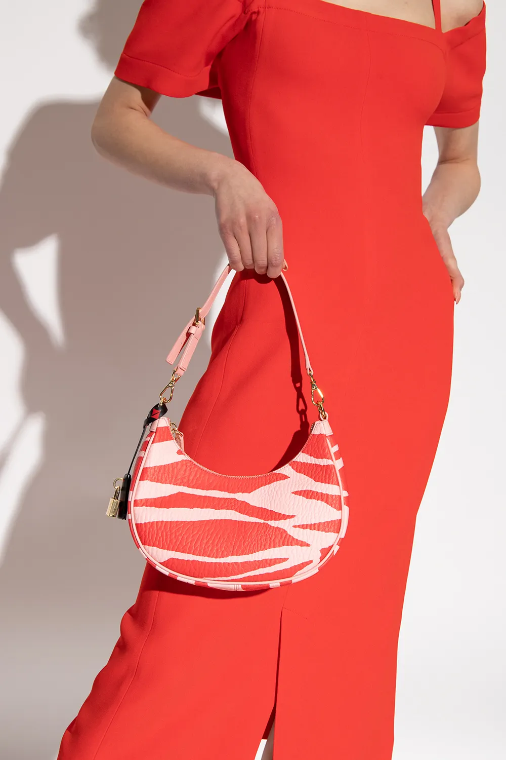 Zebra Printed Zipped Shoulder Bag