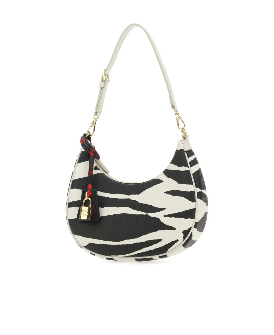 Zebra Printed Zipped Shoulder Bag
