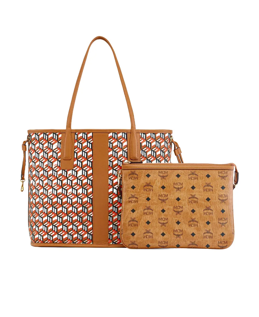 Liz Visetos Medium Double-Sided Logo Pattern Shopping Bag