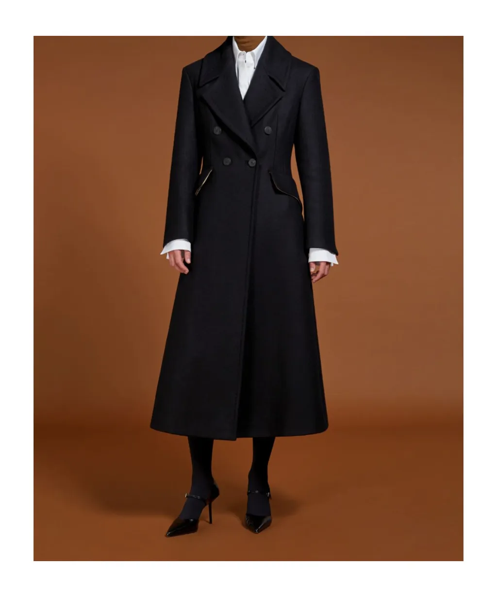 Double-Breasted Long-Sleeved Coat